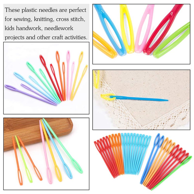 LOKUNN 30 PCS Large Eye Plastic Needles, 2.7Inch/3.5Inch/5.9Inch Plastic Weaving Needles, Yarn Needles, Learning Needles, Safety Lacing Needles for DIY Sewing Handmade Crafts - Image 3